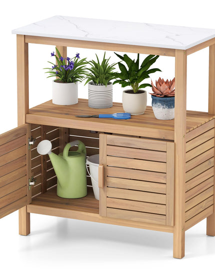 Giantex Outdoor Potting Bench with 2 Door Storage Cabinet