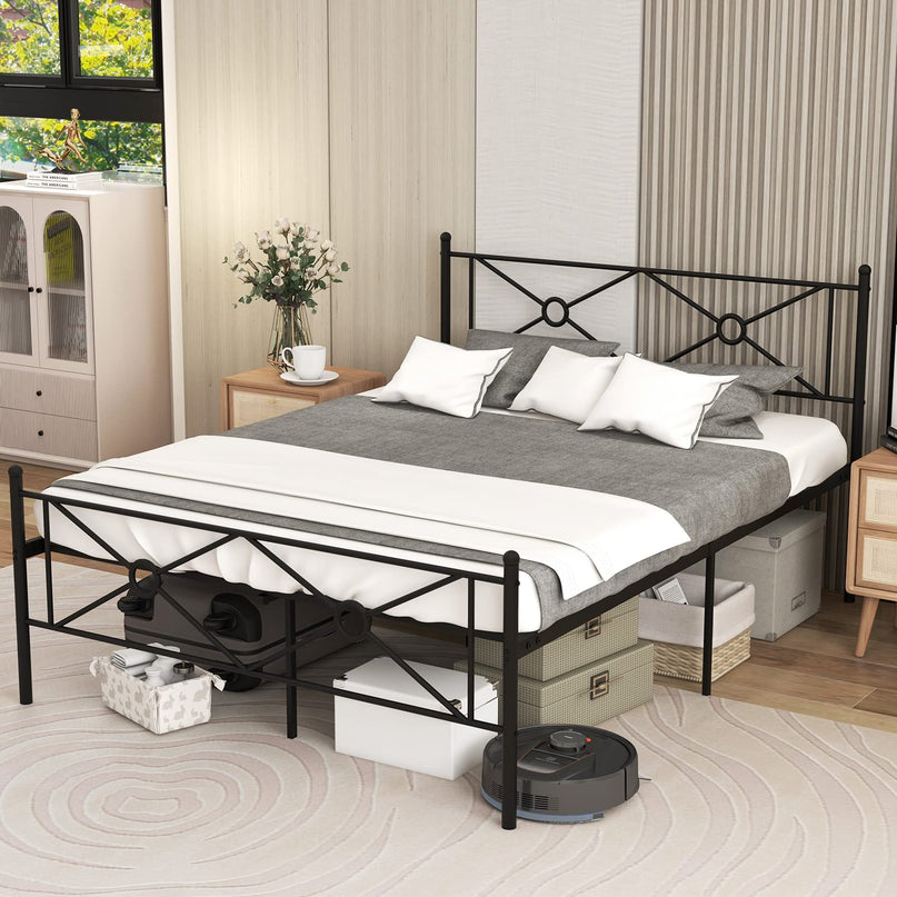 Giantex Full/Queen Size Metal Platform Bed Frame with Vintage Headboard and Footboard