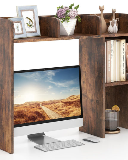 Giantex Desktop Bookshelf, Wood Desk Hutch Organizer for 27 Inch Computer Monitor