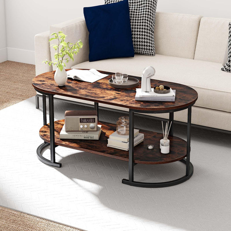 Giantex 2-Tier Coffee Table Oval Center Table
