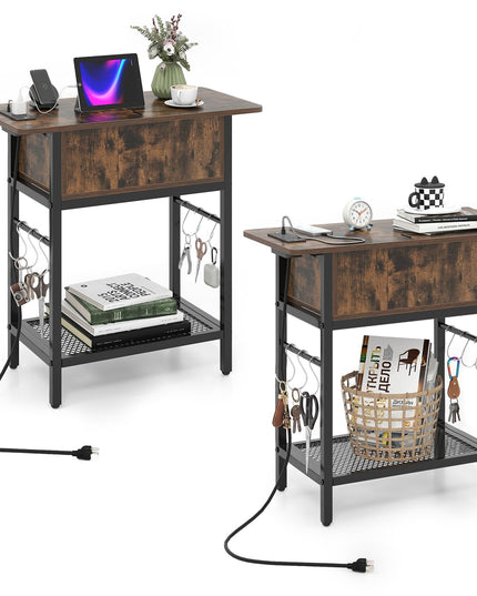Giantex End Table with Charging Station Flip Top Bedside Night Stand(1/2)