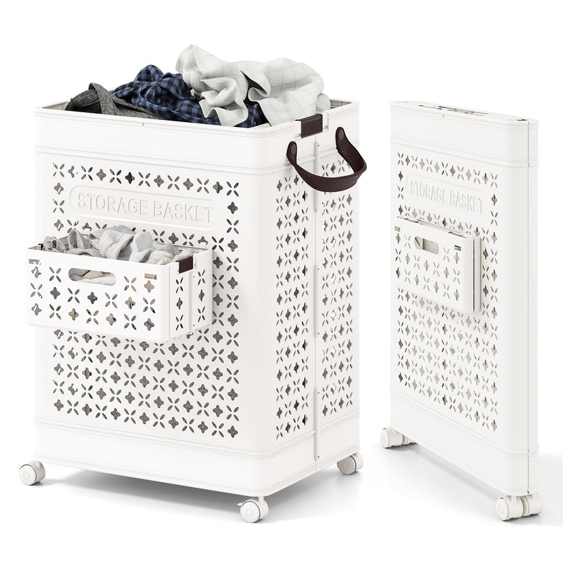 Giantex 75L Plastic Laundry Hamper with Wheels for Bathroom
