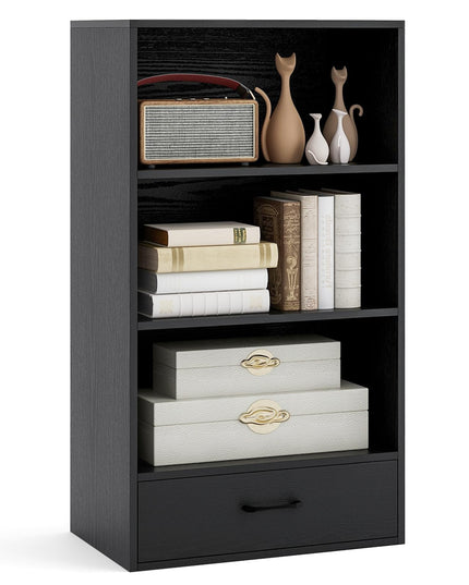 Giantex 4 Tier Bookcase with Drawer, 48" Tall Floor Standing Organizer Display Storage Shelves with Anti-toppling Device