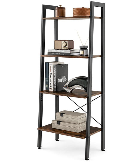 Giantex Industrial 4-Tier Bookshelf, Ladder Bookshelf with Metal Frame, Anti-Tipping Kits