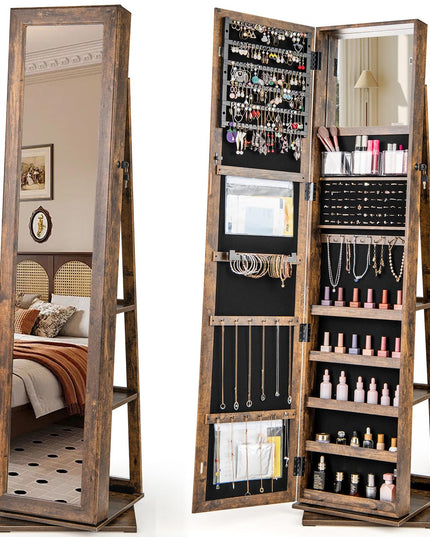 CHARMAID 360° Swivel Jewelry Armoire with Full Length Mirror
