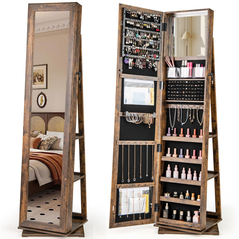 CHARMAID 360° Swivel Jewelry Armoire with Full Length Mirror