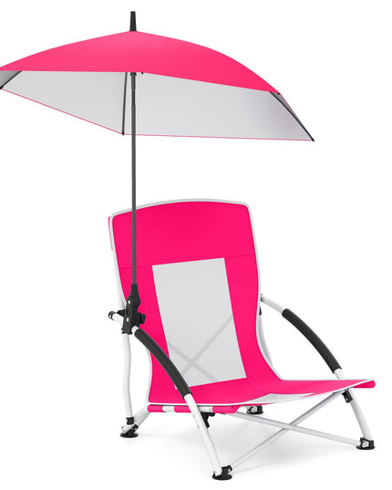 Chaise de plage basse pliable Giantex avec parasol détachable et réglable