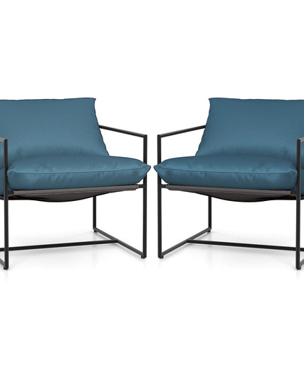 Giantex Accent Chairs for Living Room - Metal Framed Armchair with Removable Sponge Cushion, Sling Accent Chair Set of 2