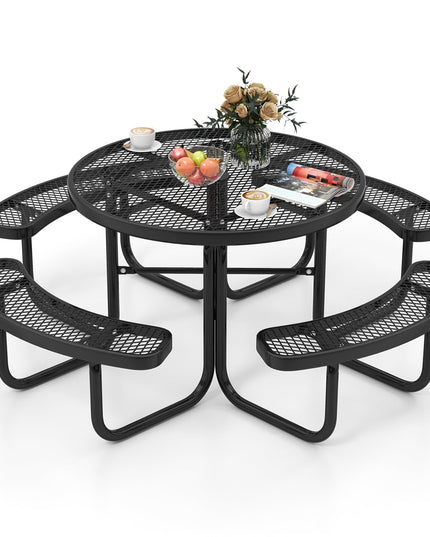 Giantex Round Picnic Table Set for 8 Persons, 45 Inch Outdoor Table and Bench Set with Umbrella Hole