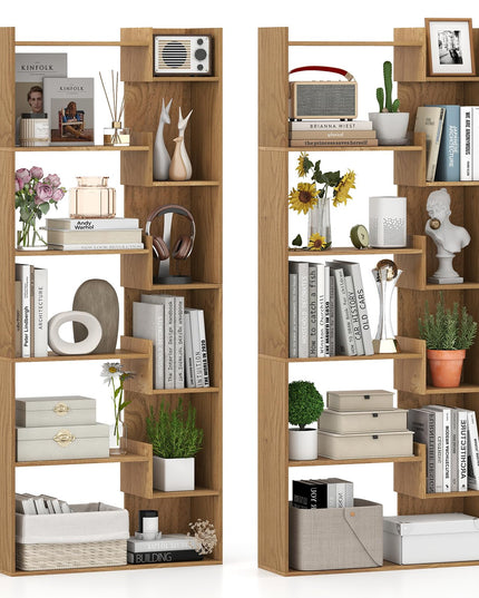 Giantex 6-Tier Bookshelf Wooden Bookcase with Staggered Shelves