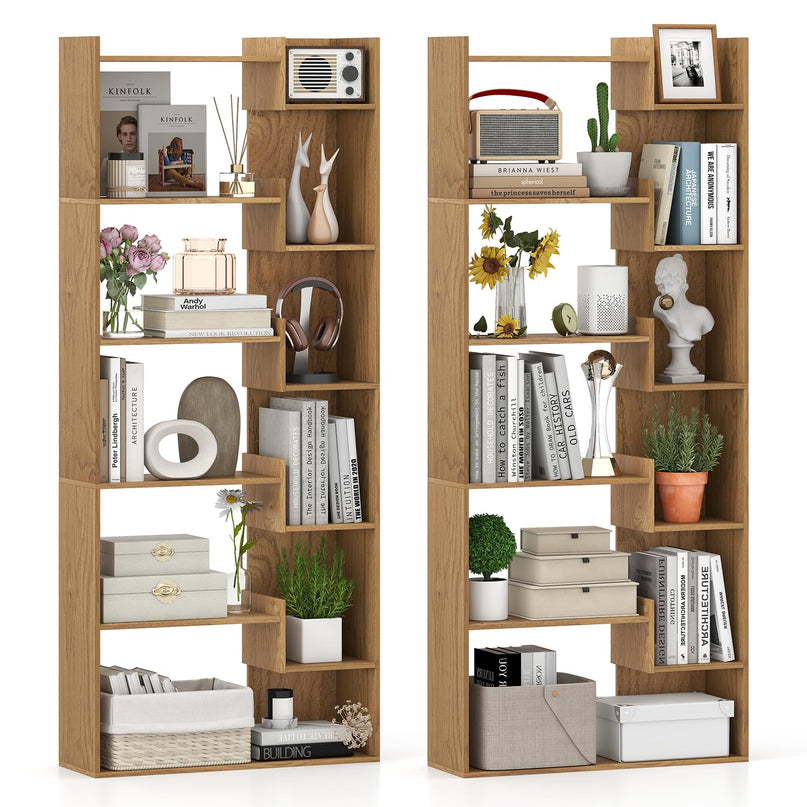 Giantex 6-Tier Bookshelf Wooden Bookcase with Staggered Shelves