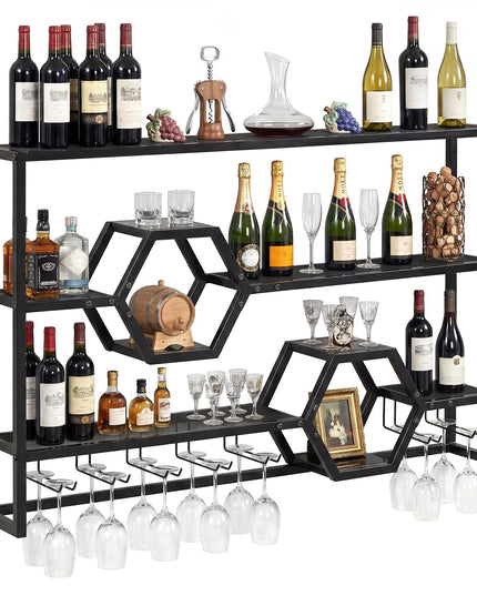 Giantex Wall Mounted Wine Rack | 47” Large Floating Bar Shelves w/Glass Holder