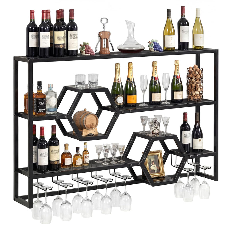 Giantex Wall Mounted Wine Rack | 47” Large Floating Bar Shelves w/Glass Holder