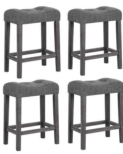 Giantex 24" Bar Stools, Backless Counter Height Saddle Bar Stools w/Padded Seat, Solid Rubber Wood Legs