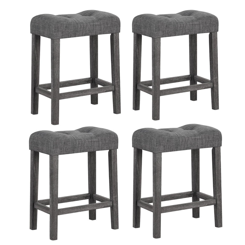 Giantex 24" Bar Stools, Backless Counter Height Saddle Bar Stools w/Padded Seat, Solid Rubber Wood Legs