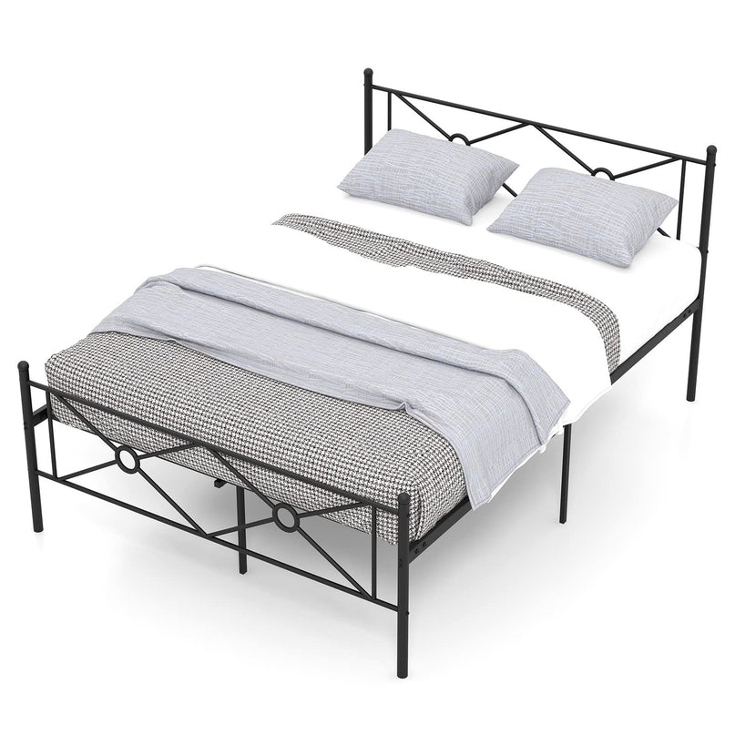 Giantex Full/Queen Size Metal Platform Bed Frame with Vintage Headboard and Footboard
