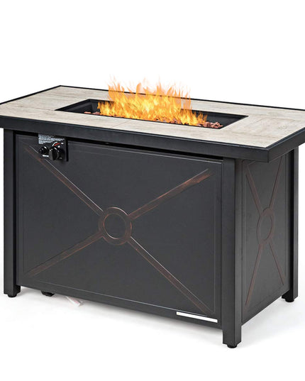 Giantex Gas Fire Pit Table w/ Ceramic Tabletop, 42 Inch 60,000 BTU Rectangular Propane Fire Pit Table