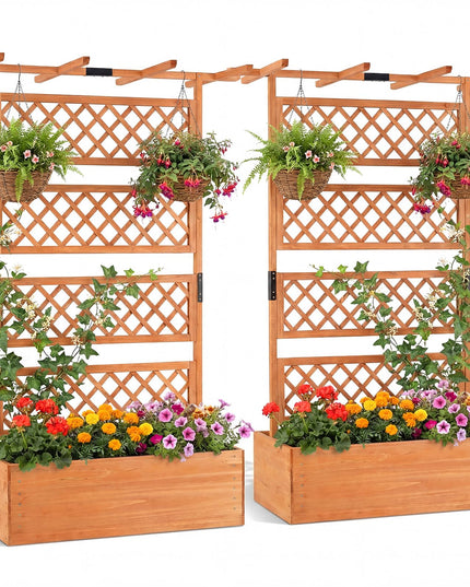 Giantex Raised Garden Bed with Trellis 1/2 Pack 72'' Wooden Planter Box(60"Lx22”Wx 72"H)
