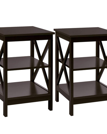 Nightstand 3-Tier X-Design W/Storage Shelves and Stable Structure Storage Organizer Display Sofa Side Table
