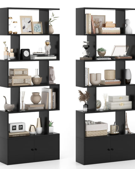 Giantex Set of 2 6-Tier Geometric Bookcase with Cabinet