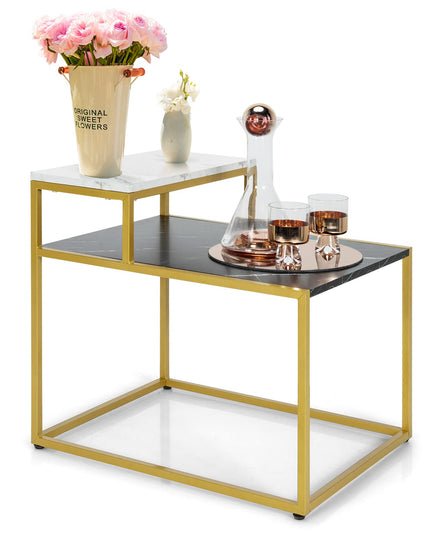 Giantex End Table, Nightstand w/Storage Shelf, 2-Tier Side Table w/Metal Frame