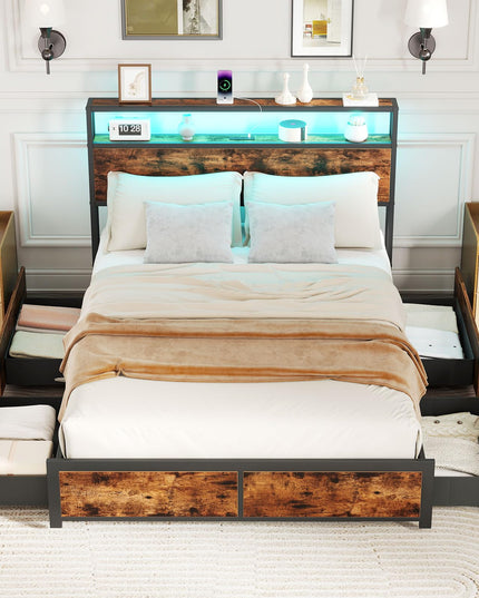Giantex  LED Bed Frame with Charging Station & 4 Storage Drawers