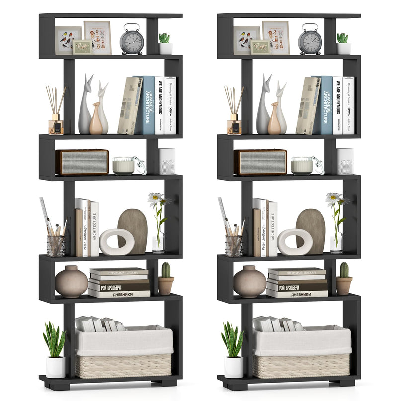 Giantex 6-Tier Geometric Bookcase Set of 1/2 64" Tall S-Shaped Bookshelf