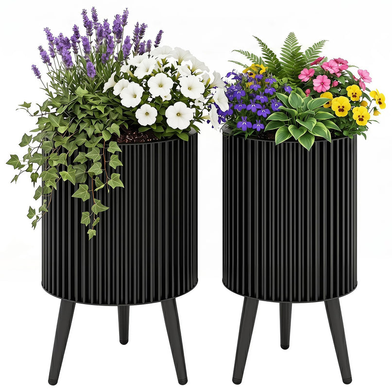 Giantex Set of 2 Flower Pots with Stand for Hallway Living Room Garden Patio