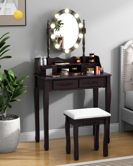 CHARMAID Girls Vanity Table with Lighted Mirror and Stool