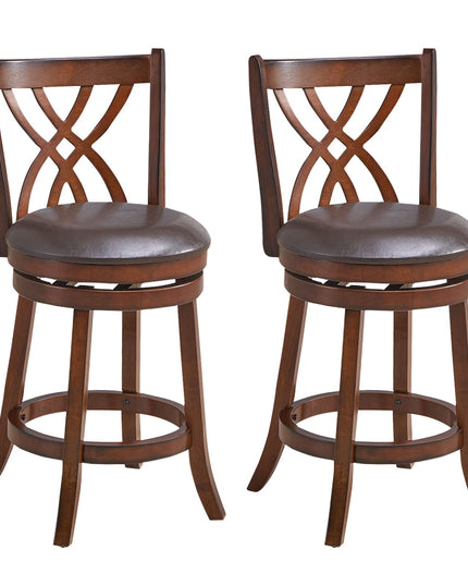 Giantex Brown Bar Stools PU Leather Cushioned Seat and Footrests, for Kitchen Island