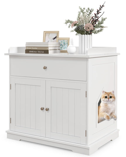 Giantex Cat Litter Box Enclosure - Cat Washroom Hidden Furniture with Large Drawer