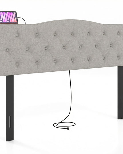 Giantex Headboard with Charging Station Queen/Full Size（Curved Diamond Tufting with Charging）