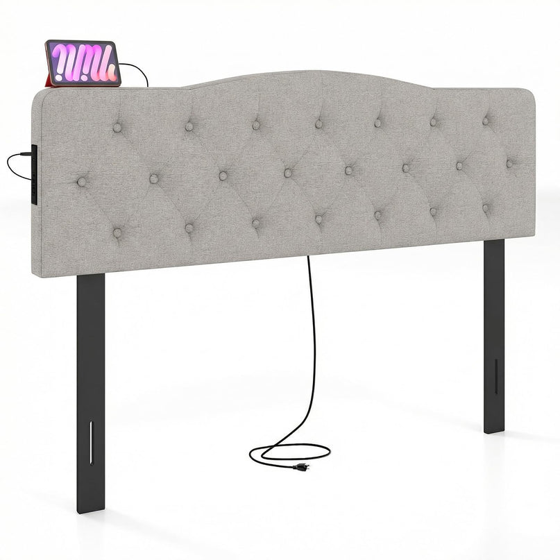 Tête de lit Giantex avec station de charge Grand lit/lit double (capitonnage en losanges incurvés avec chargement)