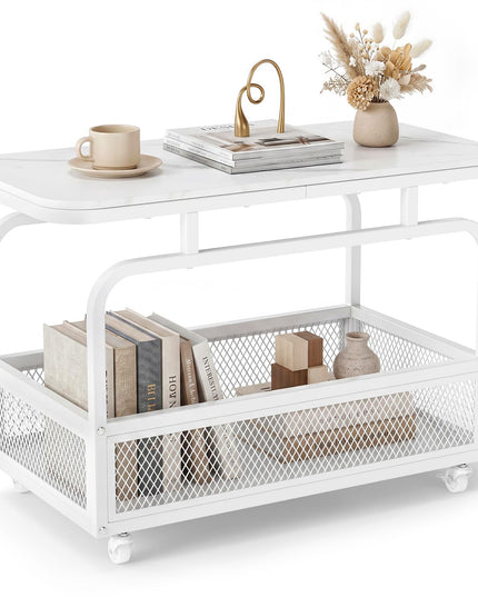 Giantex Rolling Side Table with Mesh Storage Basket