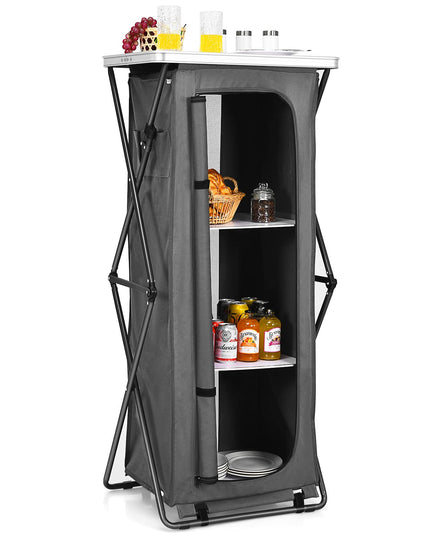 Folding Camping Storage Cabinet with 3 Shelves and Carry Bag
