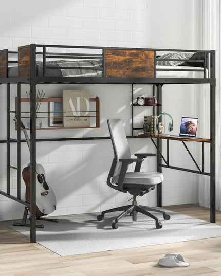 Giantex Loft Bed Twin Size with Desk and Storage Shelf