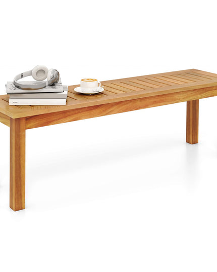 Giantex Acacia Wood Outdoor Bench with Slatted Seat and Solid Wood Legs