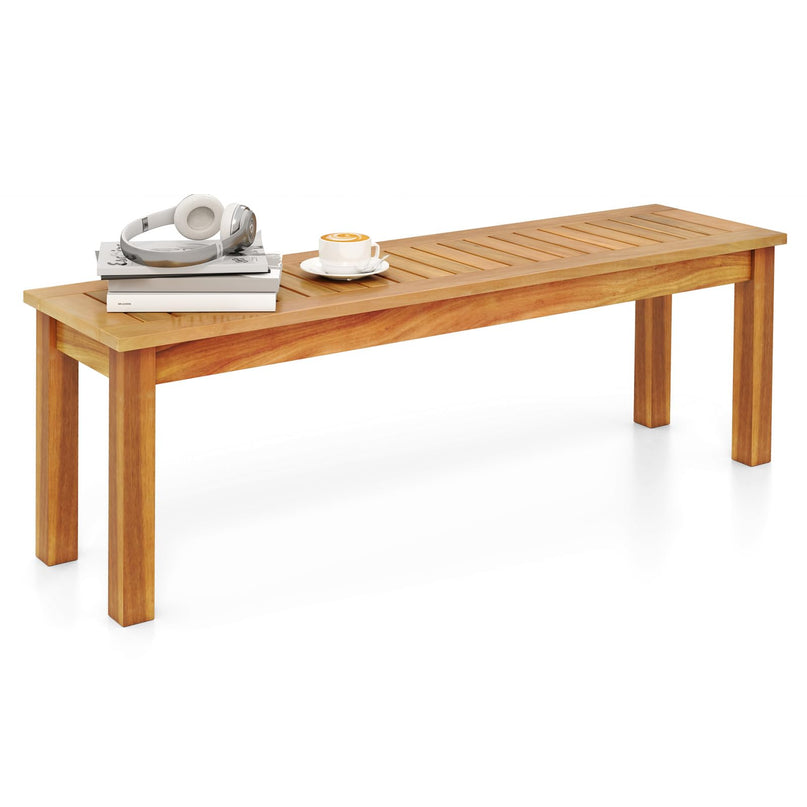 Giantex Acacia Wood Outdoor Bench with Slatted Seat and Solid Wood Legs