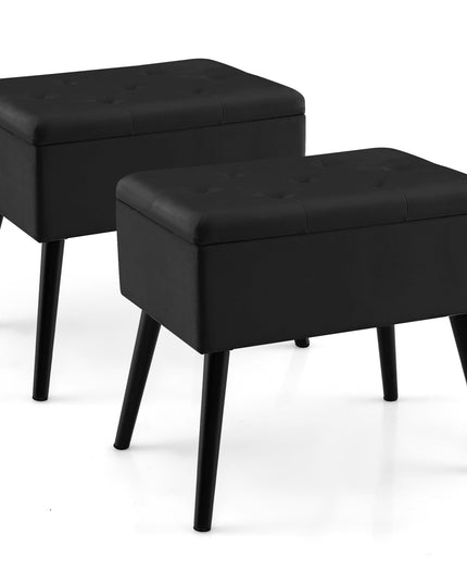 Giantex 20" Ottoman with Storage - Set of 1/2 Makeup Vanity Bench with Flip Top Storage
