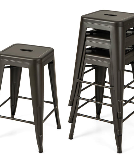 Giantex Metal Backless Bar Stools Set of 4, 24" Industrial Counter Height Bar Stools w/Cut-Out Handle, Footrest