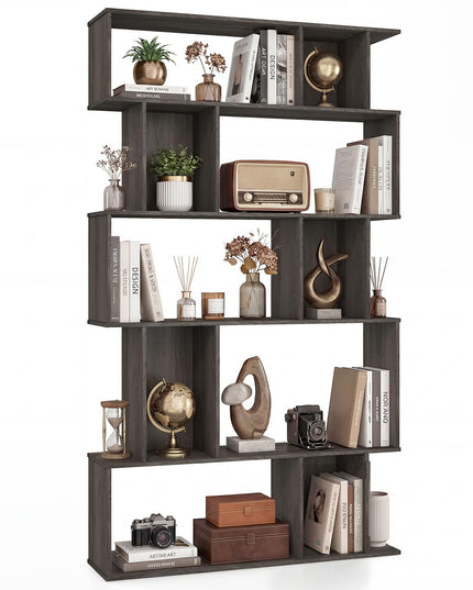 Giantex 5-Tier Bookshelf | 10-Cube Geometric Book Case with 5 Closed-Back Cubbies