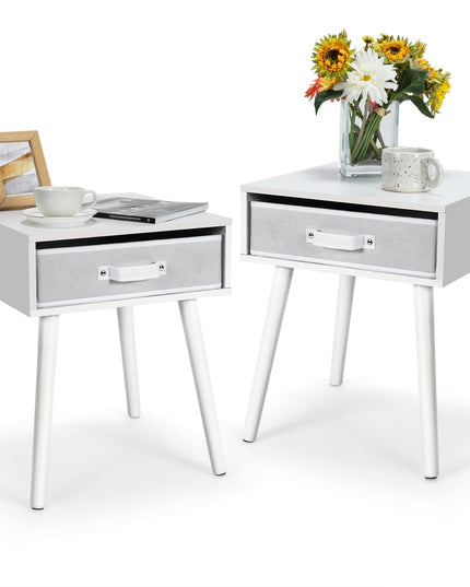 End Table Accent Bedside Table W/ 1 Removable Fabric Drawer and Solid Wooden Legs