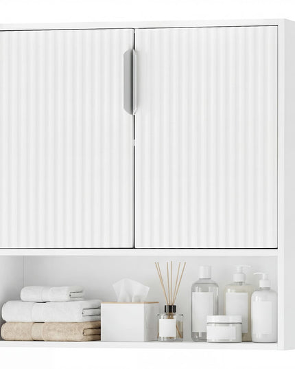 Giantex Fluted Bathroom Wall Cabinet | Over-the-Toilet Medicine Cabinet w/ 2 Doors