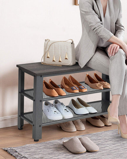 Giantex 3-Tier Shoe Bench, Industrial Shoe Rack with 2 Mesh Storage Shelves