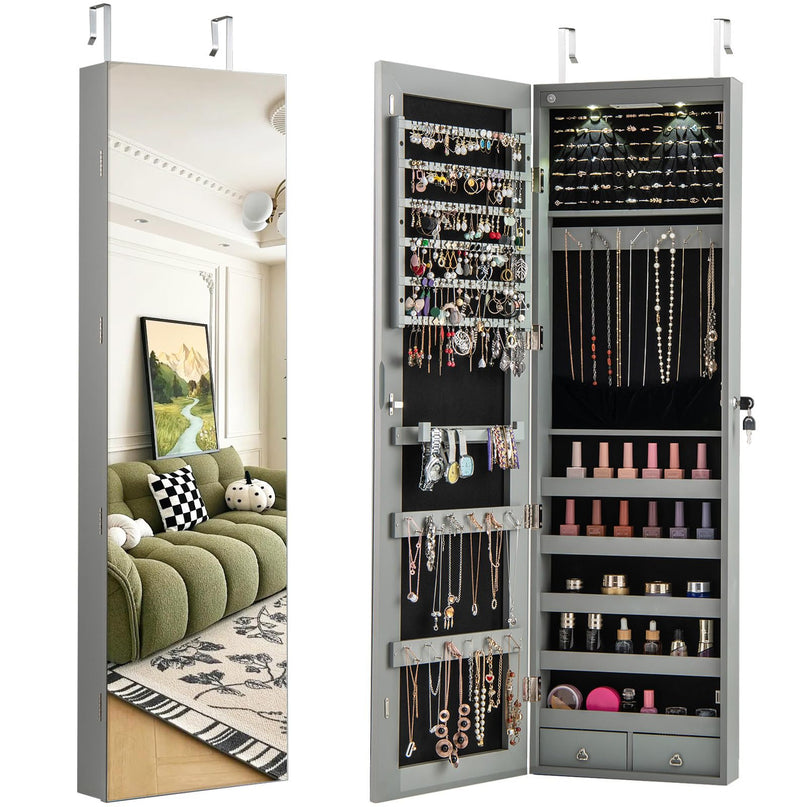 Wall Door Jewelry Armoire Cabinet with Full-Length Mirror