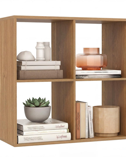 Giantex 4-Cube Bookcase White Cubby Bookshelf w/Back Guardrail & Anti-Tipping Kits