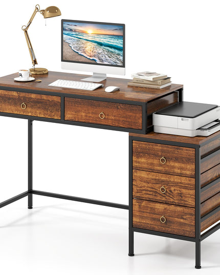 Bureau d'ordinateur Giantex avec 5 tiroirs | Bureau de maison/bureau de 129,5 cm avec classeur