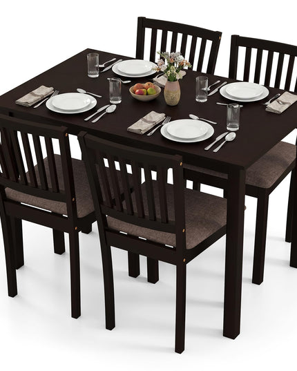 Giantex Rectangular Kitchen Table Set w/4 Upholstered Chairs & Solid Rubber Wood Frame