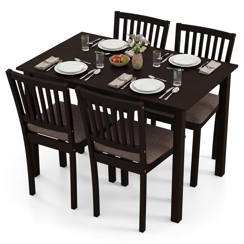 Giantex Rectangular Kitchen Table Set w/4 Upholstered Chairs & Solid Rubber Wood Frame
