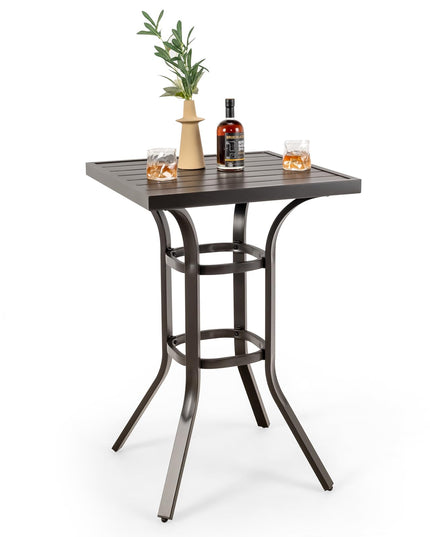 Giantex Patio Bar Table, 37" Outdoor Bar Height Patio Table with Metal Frame & Slatted Tabletop